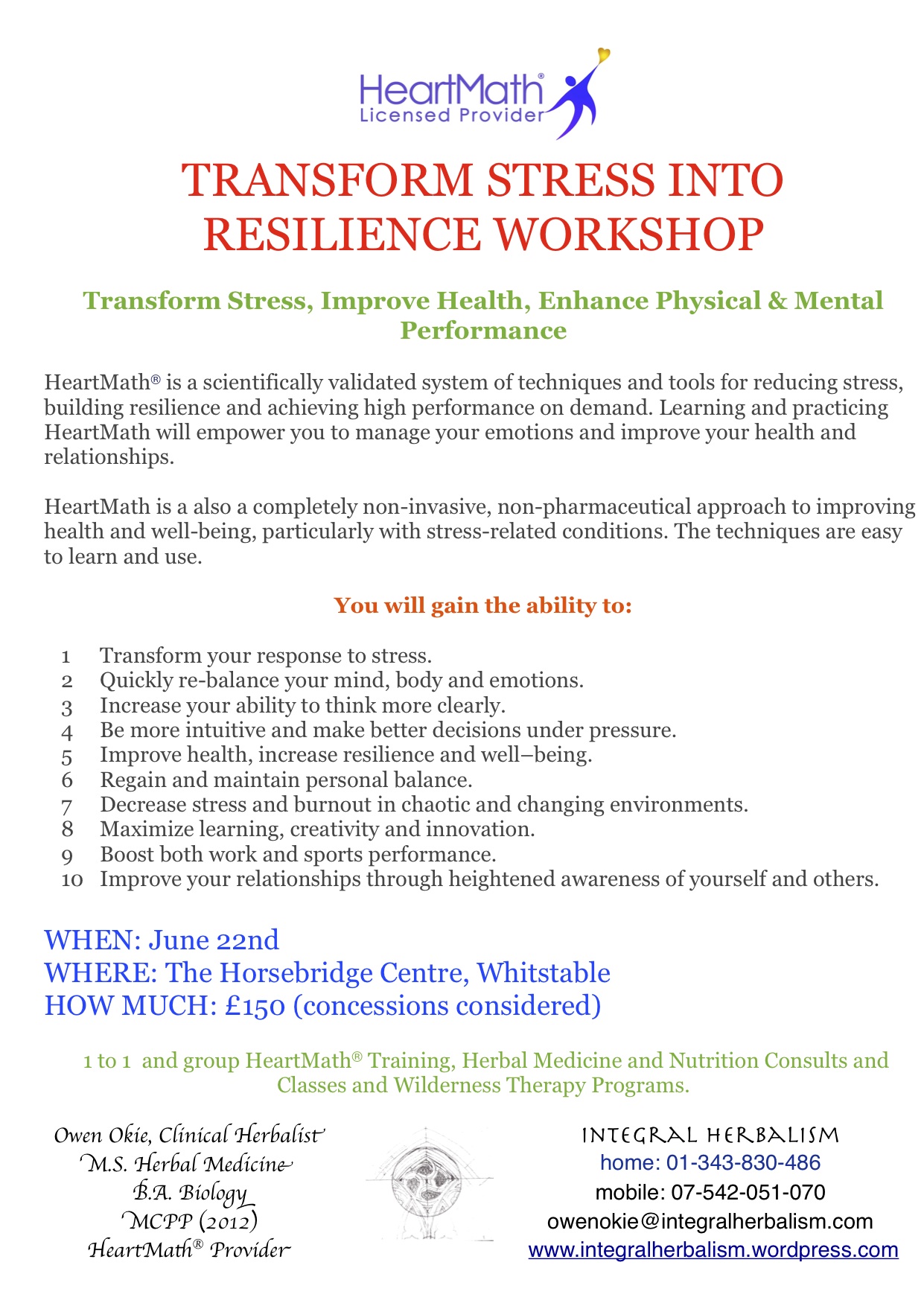 JUNE HeartMath - Trans stress into resilience flyer june 2014